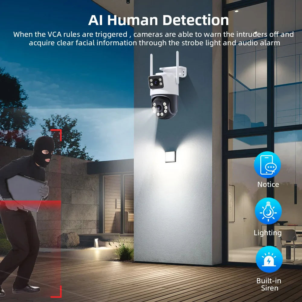 KKOREX Outdoor 8MP 4K Wifi PTZ CCTV Two Way Audio Camera Dual Lens Dual Screen AI Auto Tracking IP Video Surveillance Camera