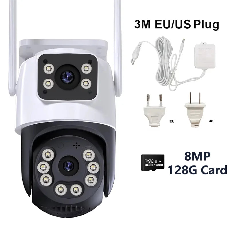 KKOREX Outdoor 8MP 4K Wifi PTZ CCTV Two Way Audio Camera Dual Lens Dual Screen AI Auto Tracking IP Video Surveillance Camera