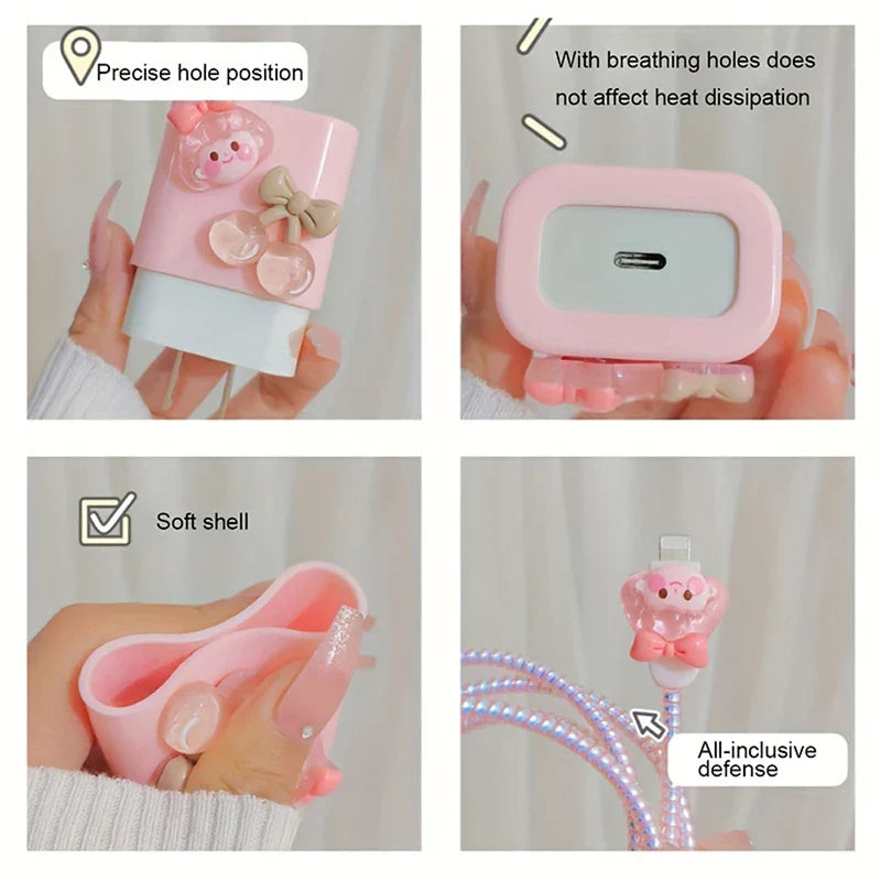 Changeable Charging Head Protective Cover Pink Lightweight Charger Protector For Iphone Portable Cute Mobile Phone Charger Cover