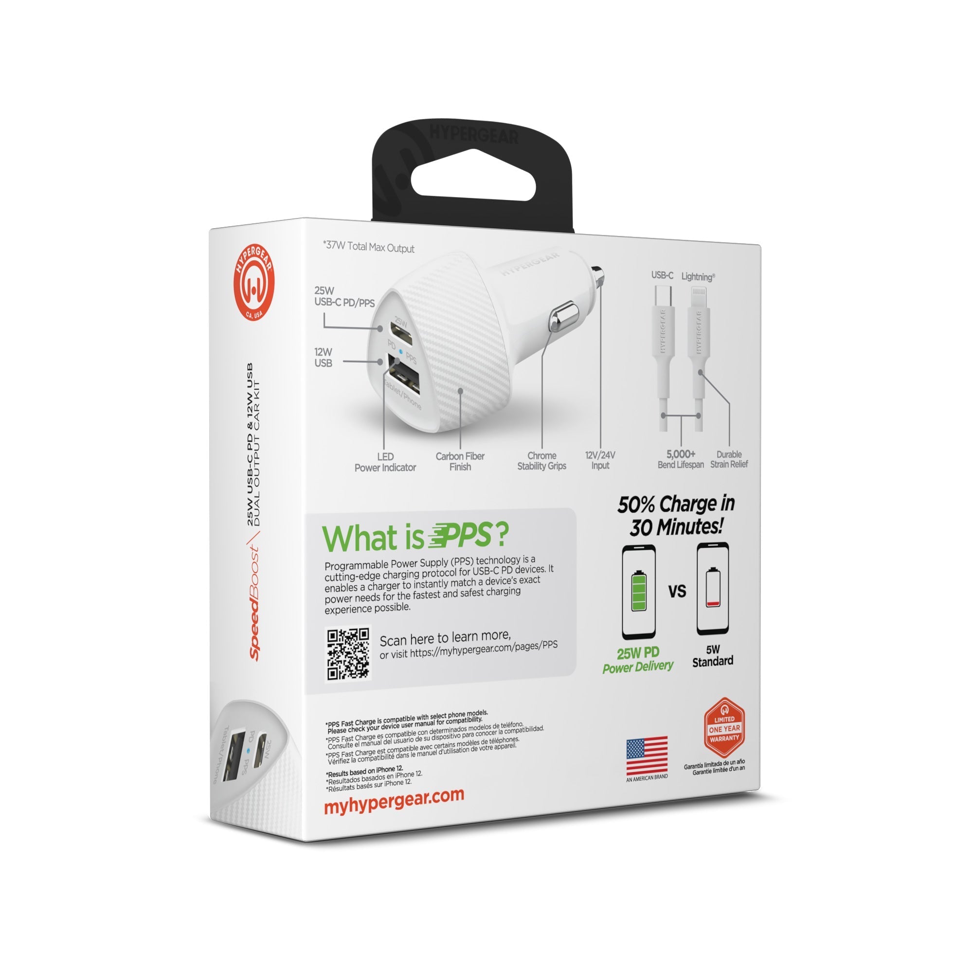HyperGear 25W PD Fast Car Charger Kit with USB C Cable