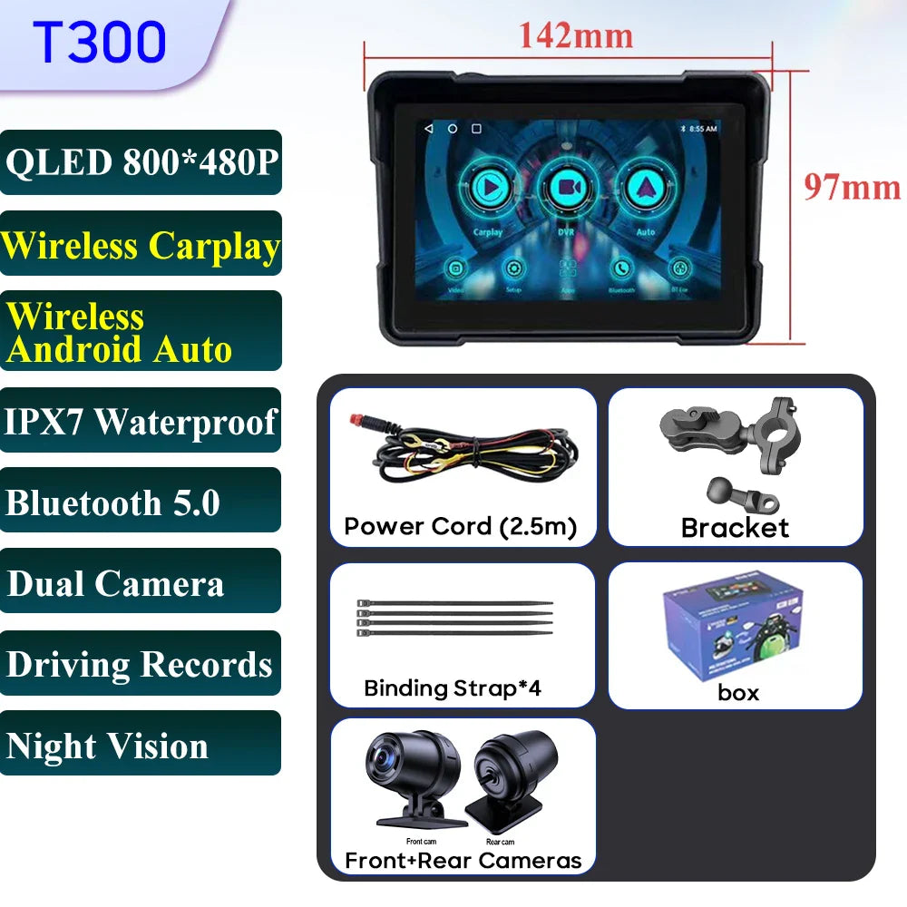 5 Inch Motorcycle Carplay GPS Waterproof Android Auto For Moto Multimedia Digital Dashboard Display Screen Dash Cam Monitor Bike
