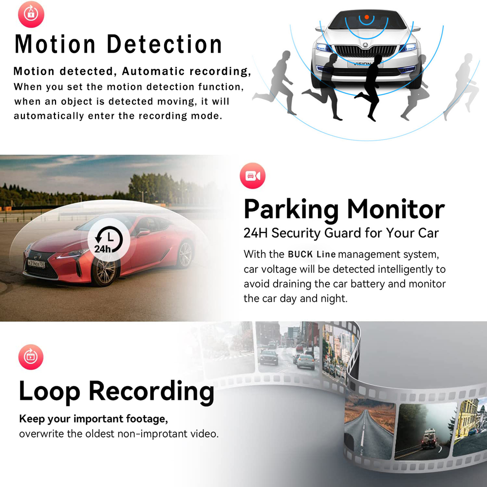 1080P Triple Lens Dash Cam with Front, Rear & Cabin Cameras