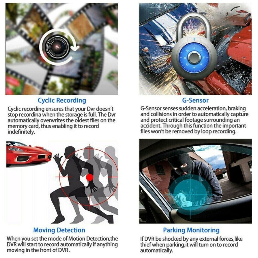 1080P 4" Dual Lens HD Dash Cam with Rearview Camera, G Sensor, and Night Vision