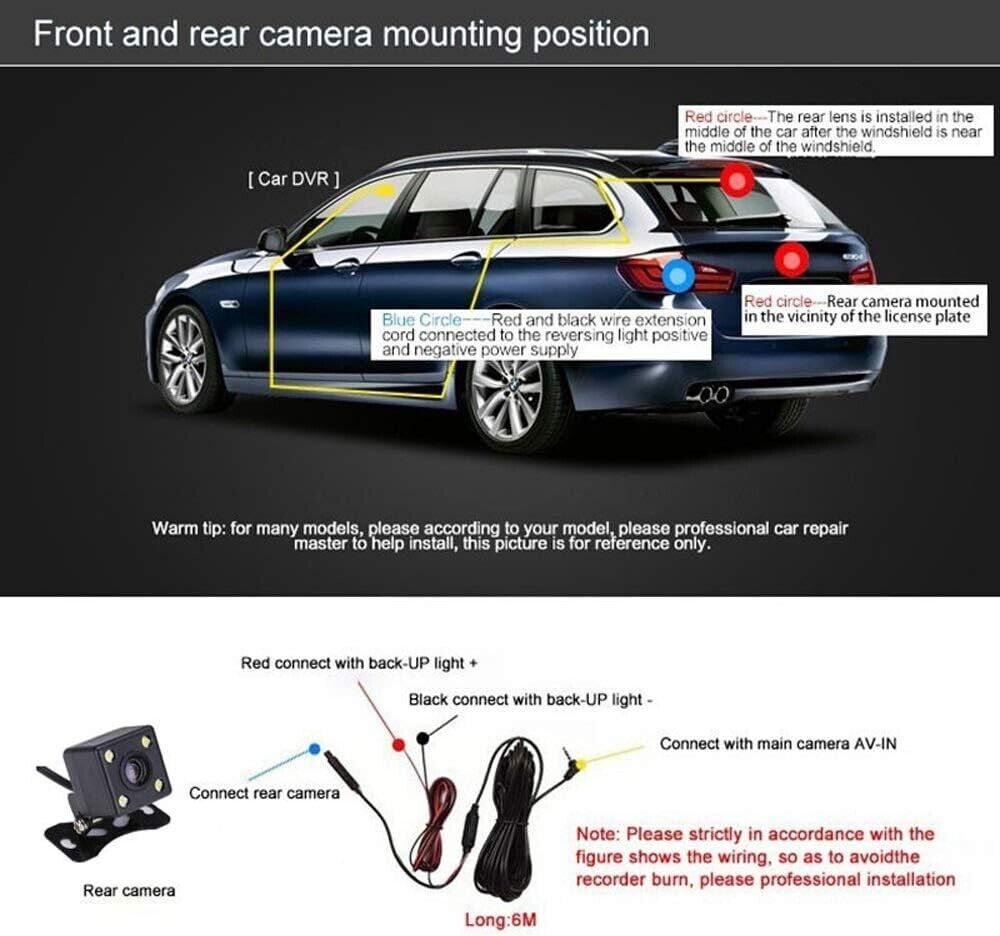 2.7" 1080P Dual Dash Cam with Night Vision & G Sensor
