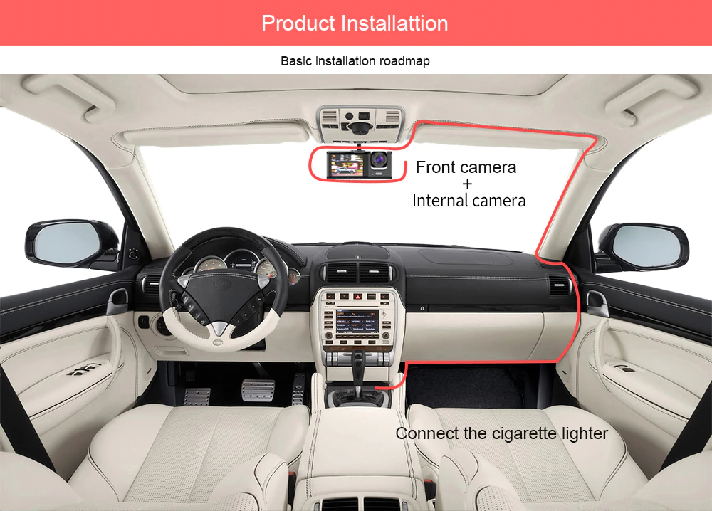1080P Triple Lens Dash Cam with Front, Rear & Cabin Cameras