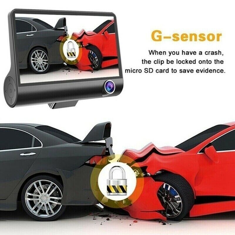 1080P 4" Dual Lens HD Dash Cam with Rearview Camera, G Sensor, and Night Vision