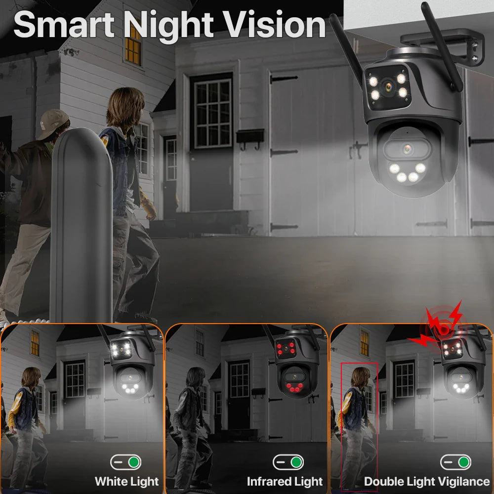 4K Dual-Lens Outdoor WiFi Camera – AI Human Detection, PTZ, IP66 Waterproof, iCSee App