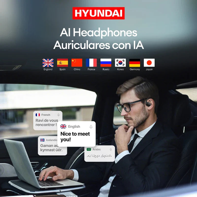 Choice HYUNDAI Openair5 AI Bluetooth Translation Earphones Hanging Ear Type AI Intelligent 100+ languages Meeting Earphone Gift