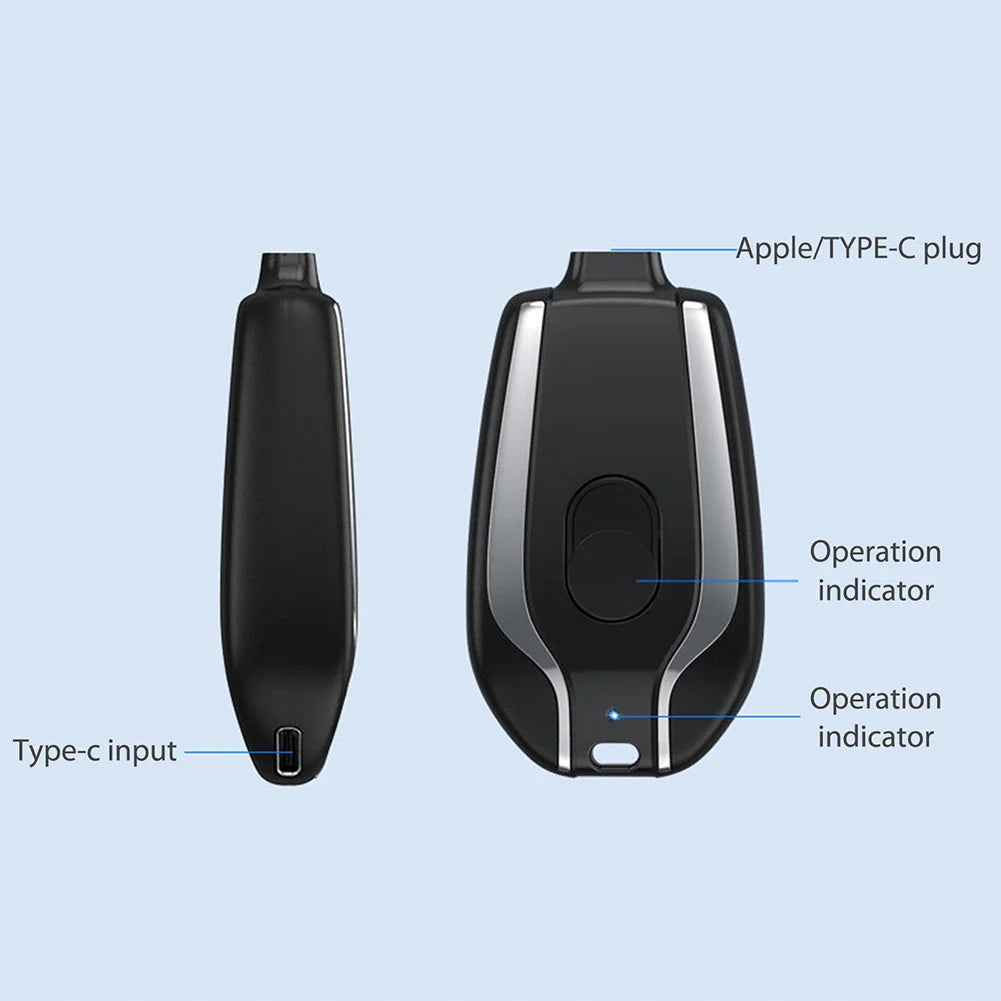 Portable Keychain Charger 1500mAh Wireless Mini Battery Pack Fast Charging Backup Power Bank Type-C For iPhone Android Devices