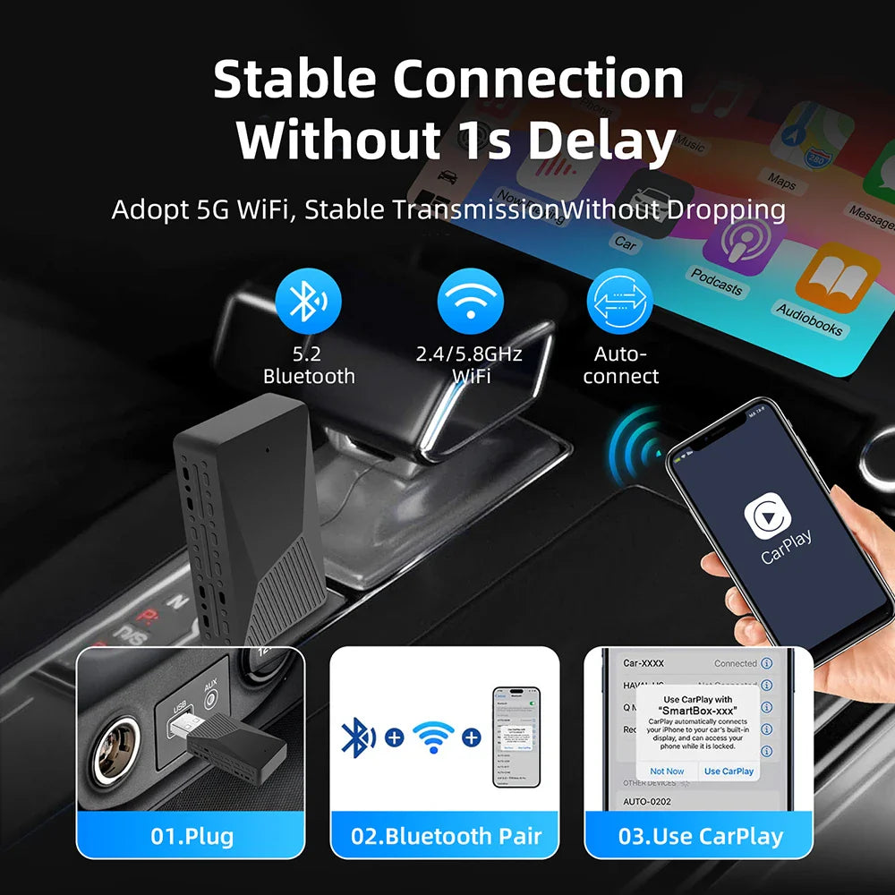 2-in-1 AI Car Adapter – Wired to Wireless CarPlay & Android Auto, WiFi Smart Dongle, Plug & Play