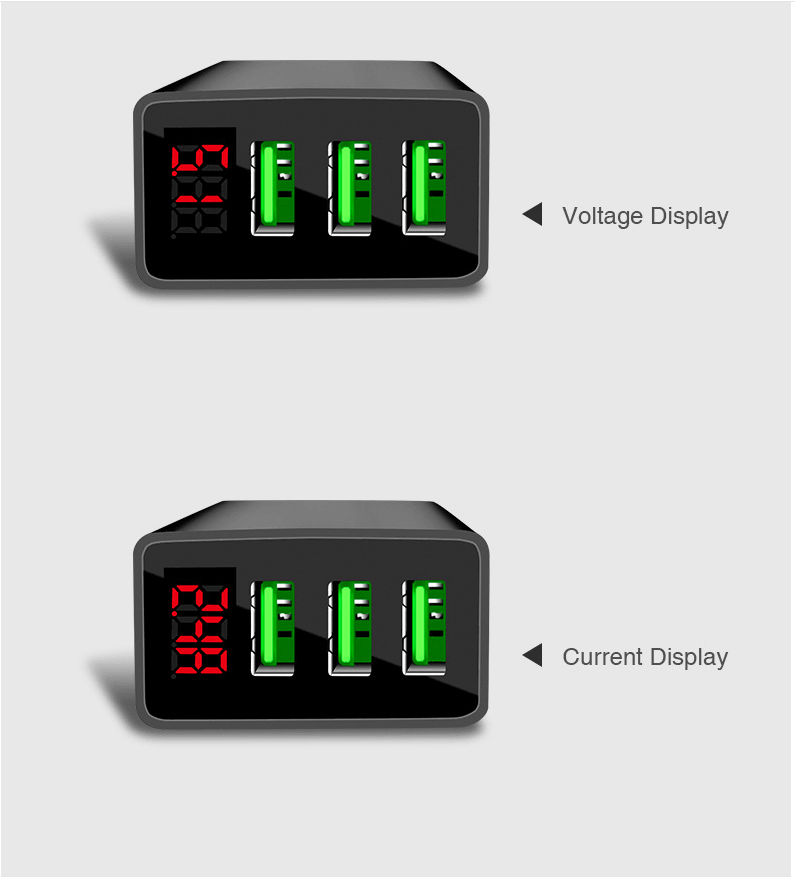 3-Port USB Quick Wall Charger with LED Display