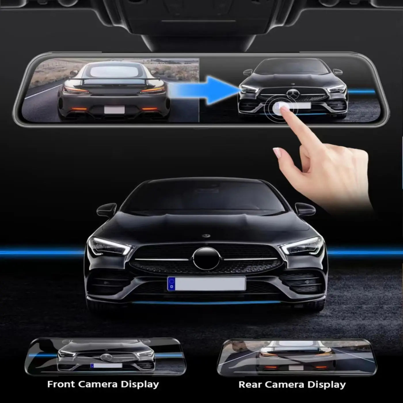 10" Touchscreen Mirror Dash Cam 1080P Front & Rear, G Sensor, Loop Recording