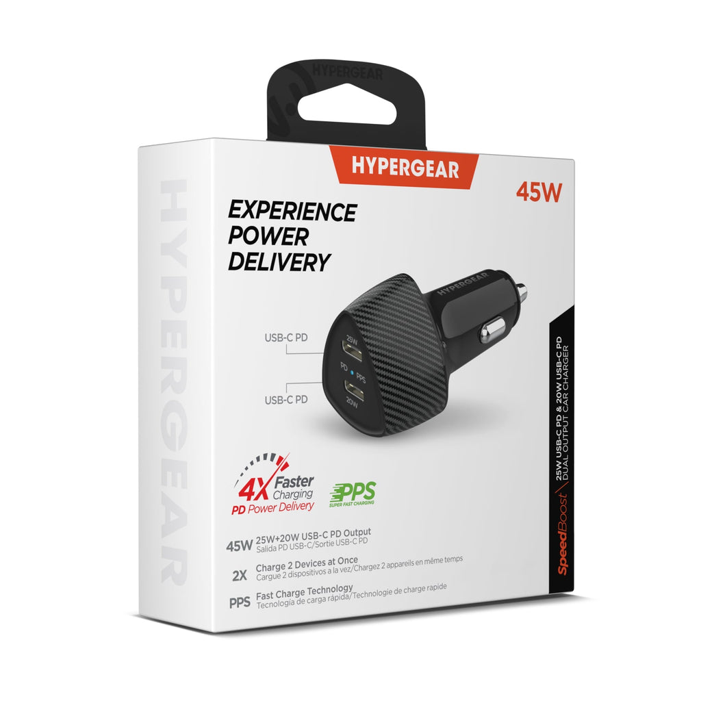 HyperGear SpeedBoost 45W PD Dual Output Car Charger for Multiple