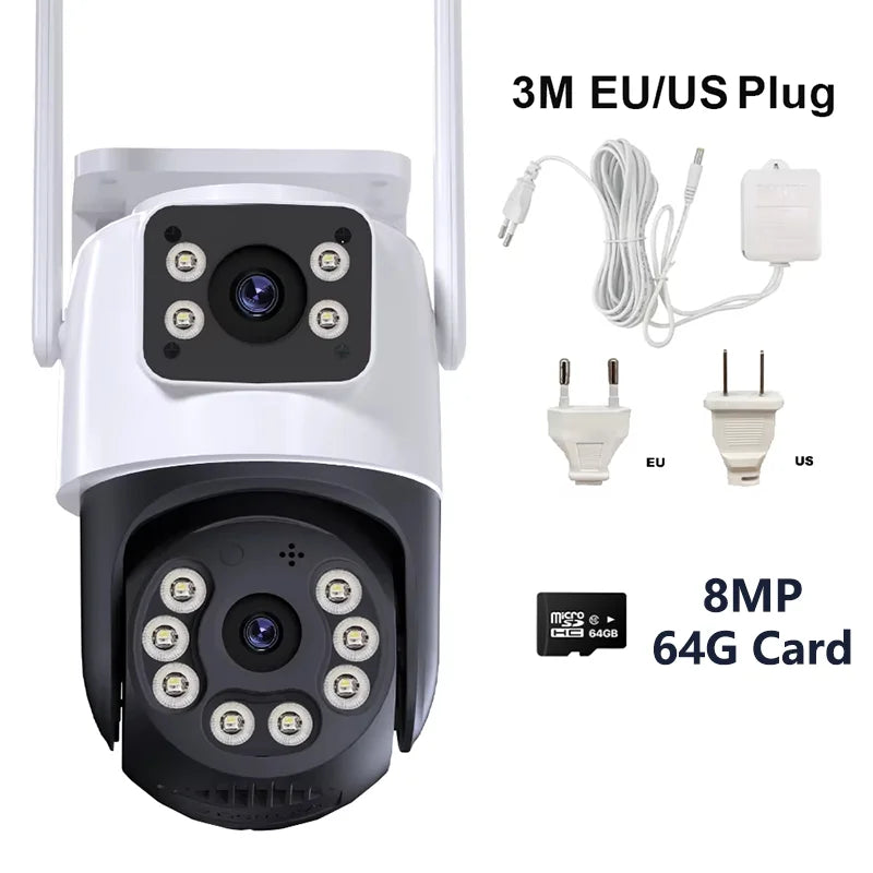 KKOREX Outdoor 8MP 4K Wifi PTZ CCTV Two Way Audio Camera Dual Lens Dual Screen AI Auto Tracking IP Video Surveillance Camera