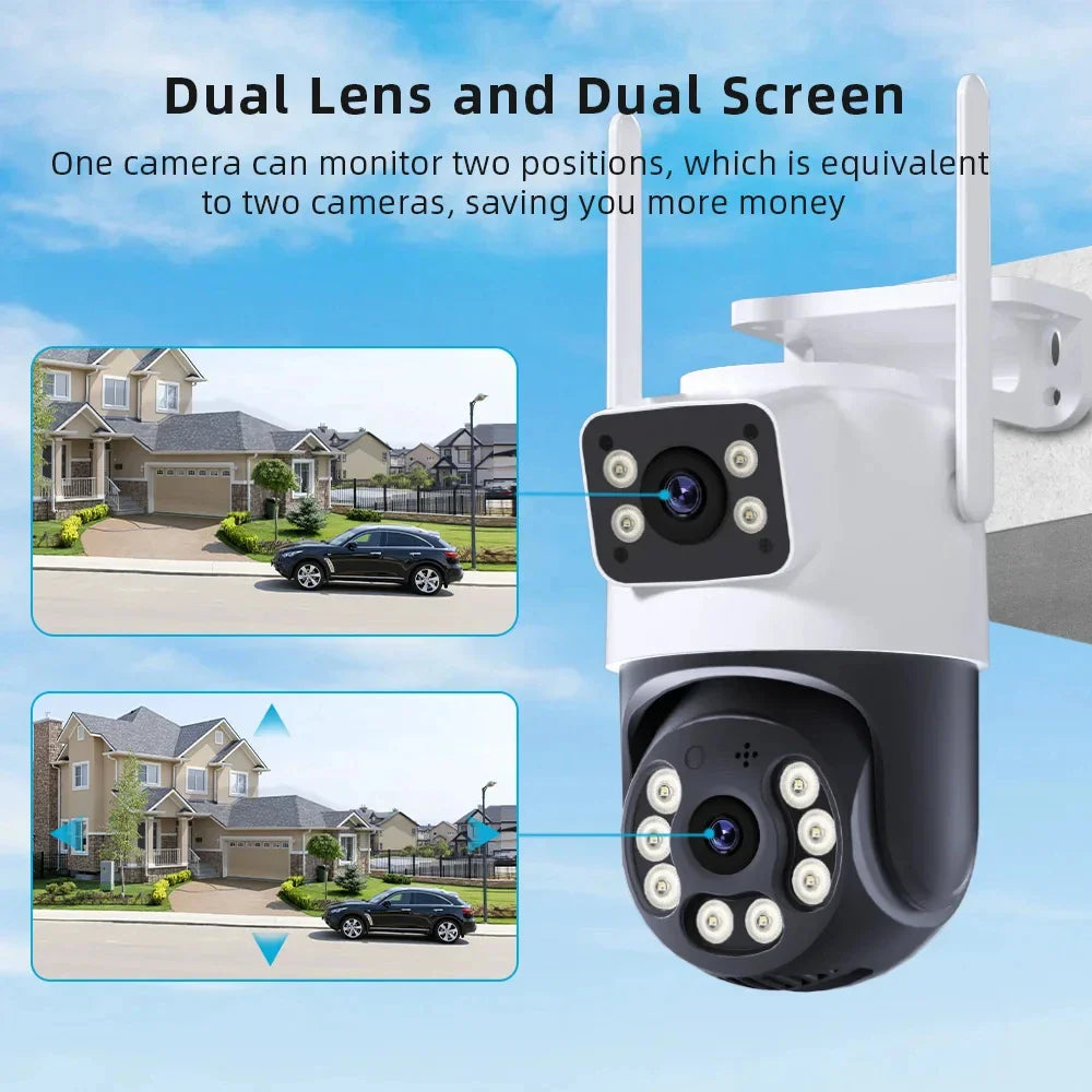 KKOREX Outdoor 8MP 4K Wifi PTZ CCTV Two Way Audio Camera Dual Lens Dual Screen AI Auto Tracking IP Video Surveillance Camera
