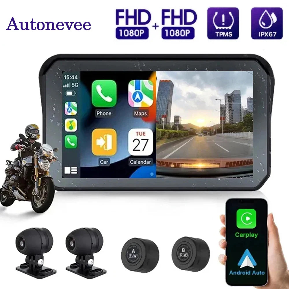 5 Inch Motorcycle Carplay GPS Waterproof Android Auto For Moto Multimedia Digital Dashboard Display Screen Dash Cam Monitor Bike
