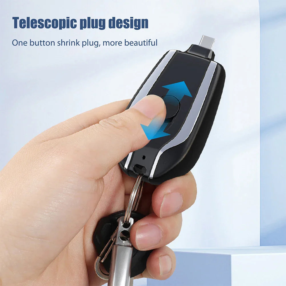 Portable Keychain Charger 1500mAh Wireless Mini Battery Pack Fast Charging Backup Power Bank Type-C For iPhone Android Devices