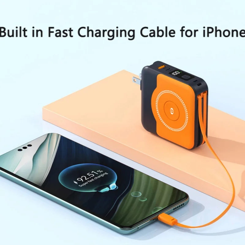 6 in 1 15W Magnetic Wireless Power Bank 22.5W Fast Charging Wall Charger for iPhone iwatch Samsung Powerbank with AC Plug Cable