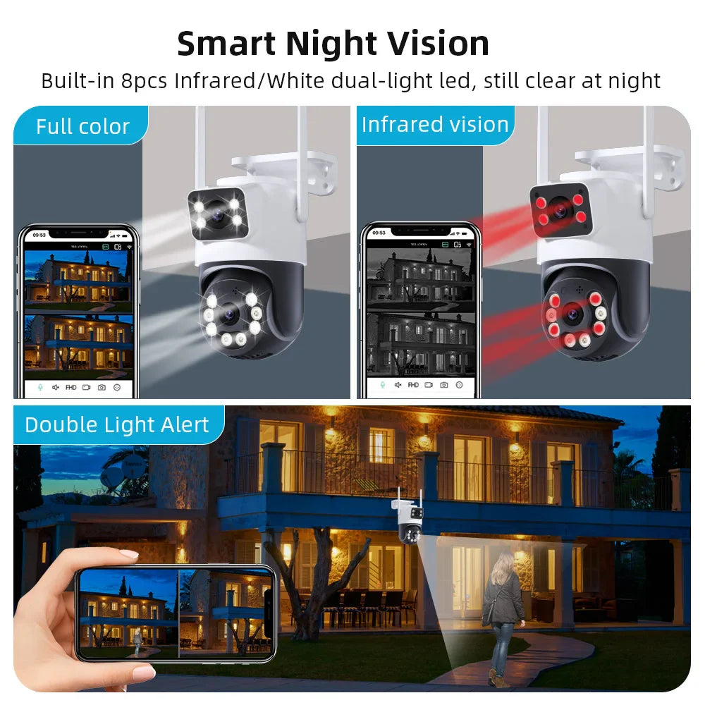 KKOREX Outdoor 8MP 4K Wifi PTZ CCTV Two Way Audio Camera Dual Lens Dual Screen AI Auto Tracking IP Video Surveillance Camera