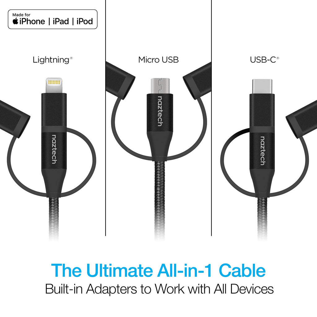 Naztech 3X1 Micro Lightning & USB-C Charge & Sync 6ft Cable
