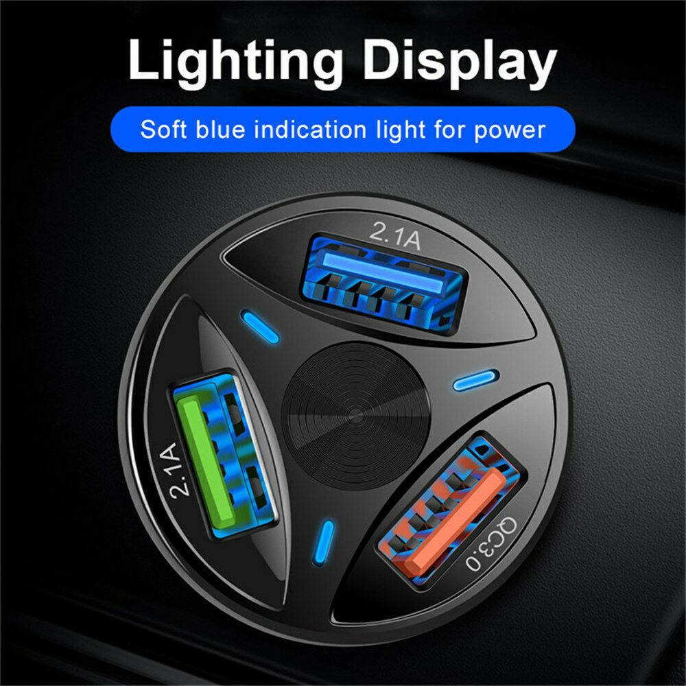 3 Port Fast Car Charger with LED + 3 in 1 Charging Cable Combo Silver
