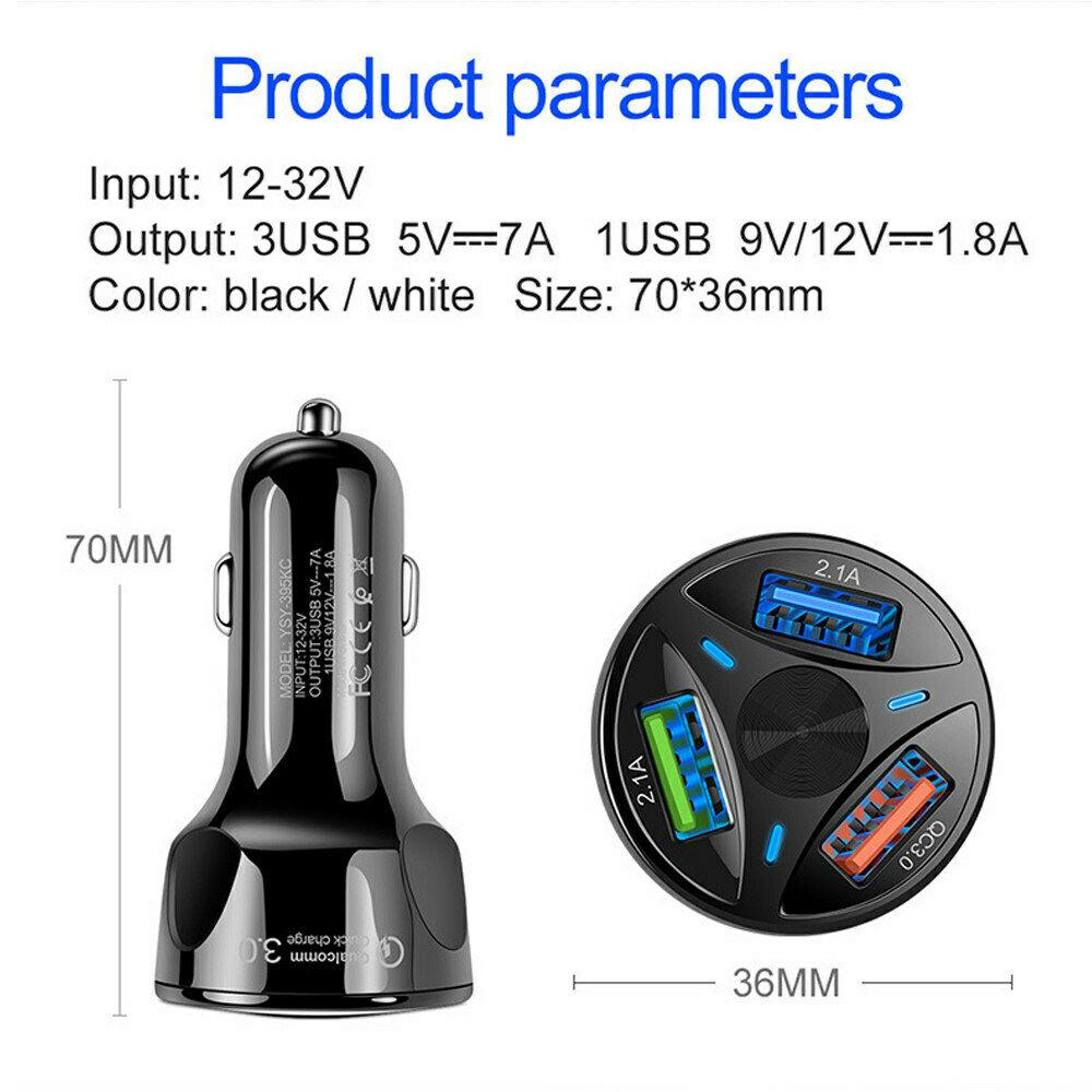 3 Port Fast Car Charger with LED + 3 in 1 Charging Cable Combo Silver